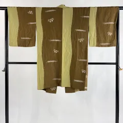 道中着 身丈98cm 裄丈64.5cm M 和装コート 蟹 霞 絞り 抹茶色 正絹 秀品 【中古】