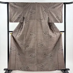 大島紬 身丈162.5cm 裄丈61.5cm S 袷 純泥染 証紙 扇面 組紐 焦茶色 正絹 秀品 【中古】