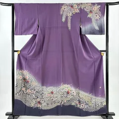 訪問着 身丈158.5cm 裄丈63cm S 袷 落款 辻が花 ぼかし 紫 正絹 秀品 【中古】