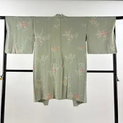 羽織 身丈102.5cm 裄丈66cm M 草花 絞り 薄緑 正絹 逸品 【中古】