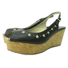 ジミーチュウ JIMMY CHOO スタースタッズ ウエッジソール サンダル レザー 黒 ブラック 37.5 24.5cm STK