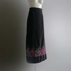 USA 60s Vintage 刺繍 ロングスカート アメリカ ヴィンテージ ベロア 花柄 黒 ブラック