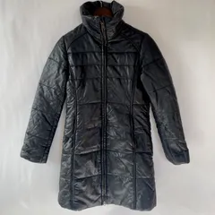 【美品】羊革　レザー　中綿　レディース　ロングコート　フリーサイズ　ブラック　ラムレザー　スタンドカラー