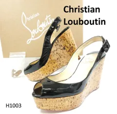 クリスチャンルブタン　ウェッジソールパンプスサンダル　ブラックパテント　オープントゥ　黒 22.5cm 35