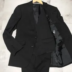 【美品】SUIT SELECT　3ピース スーツ セットアップ　Y6 175　ブラック 黒色　ウール　シングル　2B 2ボタン　背抜き　フォーマル　冠婚葬祭
