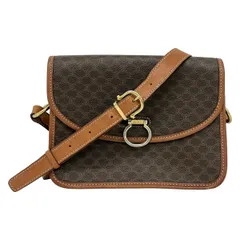 CELINE(セリーヌ) ショルダーバッグ ガンチーニ,マカダム柄 ダークブラウン×ライトブラウン×ブラウン レザー