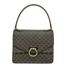 CELINE(セリーヌ) ハンドバッグ ガンチーニ,マカダム柄 ダークブラウン×ブラウン レザー