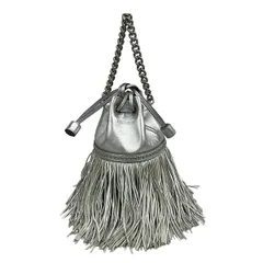ジェイ&エムデヴィッドソン ハンドバッグ フリンジ カーニバル ミニ シルバー 巾着型/スタッズ/フリンジ/チェーンハンドル レザー