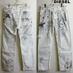DIESEL　ディーゼル　総柄 ペインターパンツ　W84cm / W29 / M　ホワイト　ルーズフィット　白 × 黒　激レア　希少　メンズ