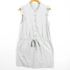 シップス SHIPS ノースリーブ ワンピース 膝下丈 綿 グレー フリル kz11804