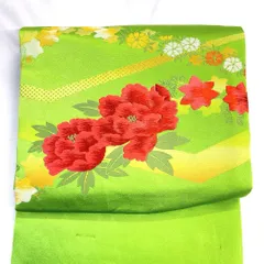 付け帯　作り帯　牡丹　楓　撫子　グリーンカラー　着物　092tz