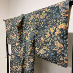 小紋　花模様　青海波　楓　菊　亀甲　観世水　グリーン　着物　042t