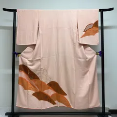 付け下げ　刺繍　金彩　芝草　萩　花模様　鹿の子　着物　042t