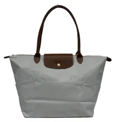 LONGCHAMP(ロンシャン) ショルダーバッグ ル・プリアージュオリジナル ライトグレー×ブラウン 折りたたみ レザー