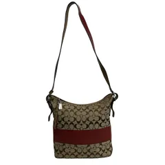 COACH(コーチ) ショルダーバッグ シグネチャー柄 6072 カーキ×レッド×ライトブラウン レザー