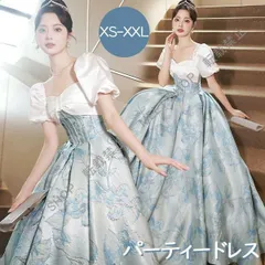 大人気商品★パーティードレス ロング丈 半袖 ビッグリボン パフスリーブ 大きいサイズ 編み上げタイプ Aライン フランス風 ドレス ロングドレス パーティー カラードレス 大人可愛い ピアノ発表会 結婚式 謝恩会 文化祭 学園祭CLF116P084