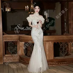 大人気商品★ドレス イブニングドレス マーメイドワンピース 結婚式 パーティードレス 発表会 成人式 演奏会 ハイネック ウェディングドレス 二次会ドレス 花嫁ドレス ファスナー CLF116P059