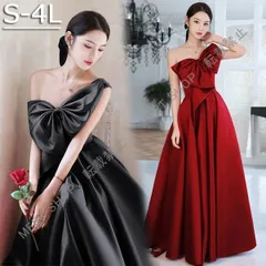 大人気商品★ドレス 大人 ピアノ 発表会 ロングドレス 演奏会 イブニングドレス アシンメトリードレス ワインレッド ブラック 黒 ワンショルダー 大きいリボン 編み上げ 大人可愛い 成人式 同窓会 Aライン 結婚式 ステージドレスCLF116P091