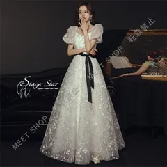 大人気商品★ウェディングドレス 結婚式 イブニングドレス 発表会 花嫁ドレス ポワン袖 二次会 ドレス ワンピース 袖あり パーティードレス お呼ばれ 披露宴 成人式 演奏会 半袖 前撮り ウェディング 二次会ドレス マキシ丈 ファスナーCLF116P020