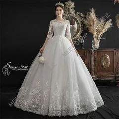 大人気商品★ウエディングドレス 花嫁ドレス 結婚式 レース 半袖 イブニングドレス 前撮り 披露宴 パーティードレス Aラインワンピース ロング 二次会ドレス 編み上げ CLF116P078