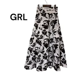 【新品タグ付き】GRL 花柄 フレアスカート モノトーン ブラック×ホワイト L