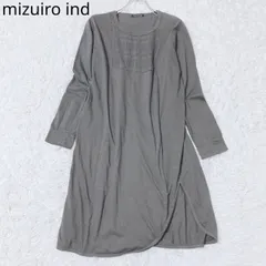 ミズイロインド　カットソーワンピース　切り替え　レース　ゆったり　スリット　レイヤード　アシンメトリー　上品　カジュアル　カーキ系