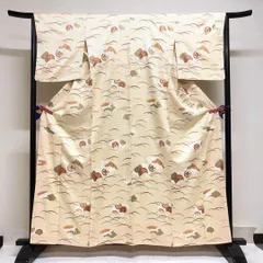 付け下げ　金駒刺繍　刺繍　扇　芝草　七宝　金彩　菊花　亀甲　着物　091tzのサムネイル
