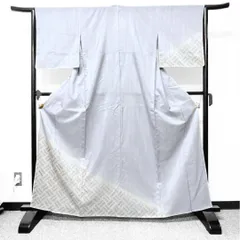 付け下げ　幾何学模様　鹿の子模様　縦縞　スカイブルー　着物　081t