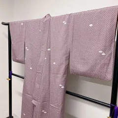 小紋　洗える着物　ポリエステル　扇　鹿の子模様　縦縞　着物　055t