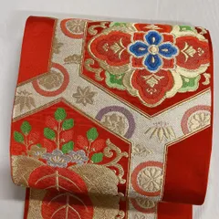 セミアンティーク　唐織　桐の花　花紋　赤　振袖帯　着物　121t