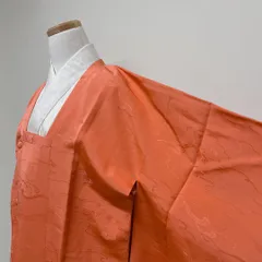 道行コート　流線模様　鹿の子模様　オレンジ　縦縞模様　唐花模様　着物　111t