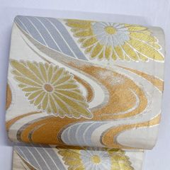袋帯　セミアンティーク　花紋　唐花模様　菊花　金糸　銀糸　着物　014tz 袋帯 セミアンティーク 花紋 唐花模様 菊花 金糸 銀糸 着物 014tz