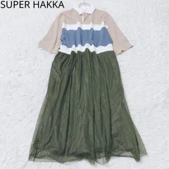 スーパーハッカ　シャツワンピース　カラーブロック　Aライン　ロング丈　スポーティー　総柄　フェミニン　カジュアル　配色