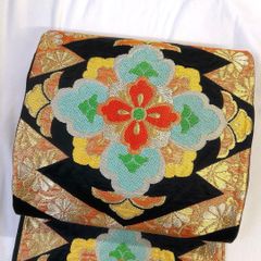 セミアンティーク 袋帯 立涌 唐花 唐草 黒地 着物 帯 037k - メルカリ