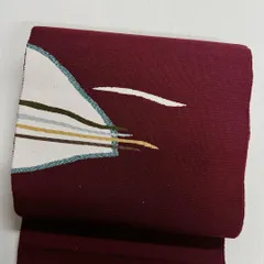 名古屋帯　松葉仕立て　ワインレッド　抽象模様　着物　122t