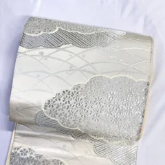 袋帯　正絹　銀糸　雲　桜　露草　花模様　着物　074tz