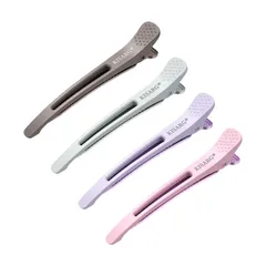 【新着商品】ダッカール メンズ レディーズ兼用 ヘアピン ヘアクリップ 美容師 プロ用 前髪 髪留め クリップ ブロッキング 跡がつかない 大きめ 4本セット入り 浅いピンク、パープル、ブルーとグレー