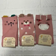 レディース　アニマル　耳付き　ソックス　3足セット