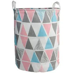 DUOFIRE ランドリーバスケット 洗濯かご ランドリー バスケット 折り畳み 綿麻生地 大容量 雑貨収納ボックス 折り畳み式収納ボックス 取って付き 丸型 シンプルでおしゃれ収納袋 (35cm*45cm 多色の三角)