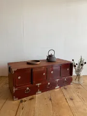 アンティーク チェスト 箪笥 ローボード テレビ台 昭和レトロ 古家具 引き出し 木製 収納棚 y505