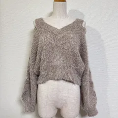 GYDA レースアップシャギーニットトップス ショート丈 ウォッシャブルニット ベージュ FREE