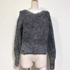 ナチュラルビューティーベーシック 24AW ラメシャギーニット ショート丈 Vネック ウォッシャブルニット チャコール FREE