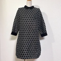 訳あり Sister Jane クラシカル 襟付きジャガードワンピース ミニ丈 7分袖 リーフモチーフ総柄 ブラック S