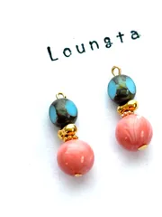 4021チェコビーズピアス ブルー ピンク 樹脂ピアス 春物