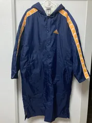 美品　adidas   ナイロンロングコート　ネイビー　L