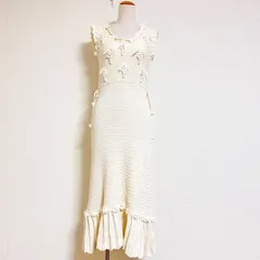 LACEMADE 「グレープヒヤシンス」ドレス ウール混 ノースリーブ ニットワンピース ホワイト M