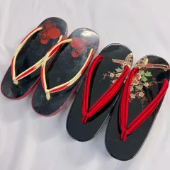 和装履物　下駄　草履　二枚歯　2点セット　菊花　花車　着物　072tz