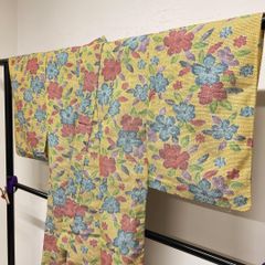 小紋 絞り 流線 菱模様 唐草模様 ネイビーカラー カラフル 着物 017tz