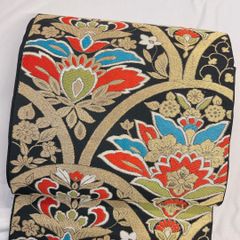セミアンティーク 袋帯 立涌 唐花 唐草 黒地 着物 帯 037k - メルカリ