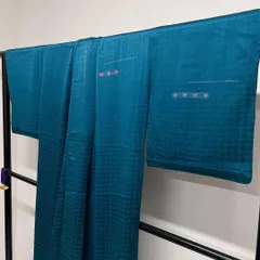 小紋　正絹　単衣　格子模様　唐花模様　華紋　横縞　着物　064t